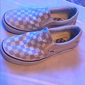 Vans Kids Checkered Slip-On Shoes - White and Gray
